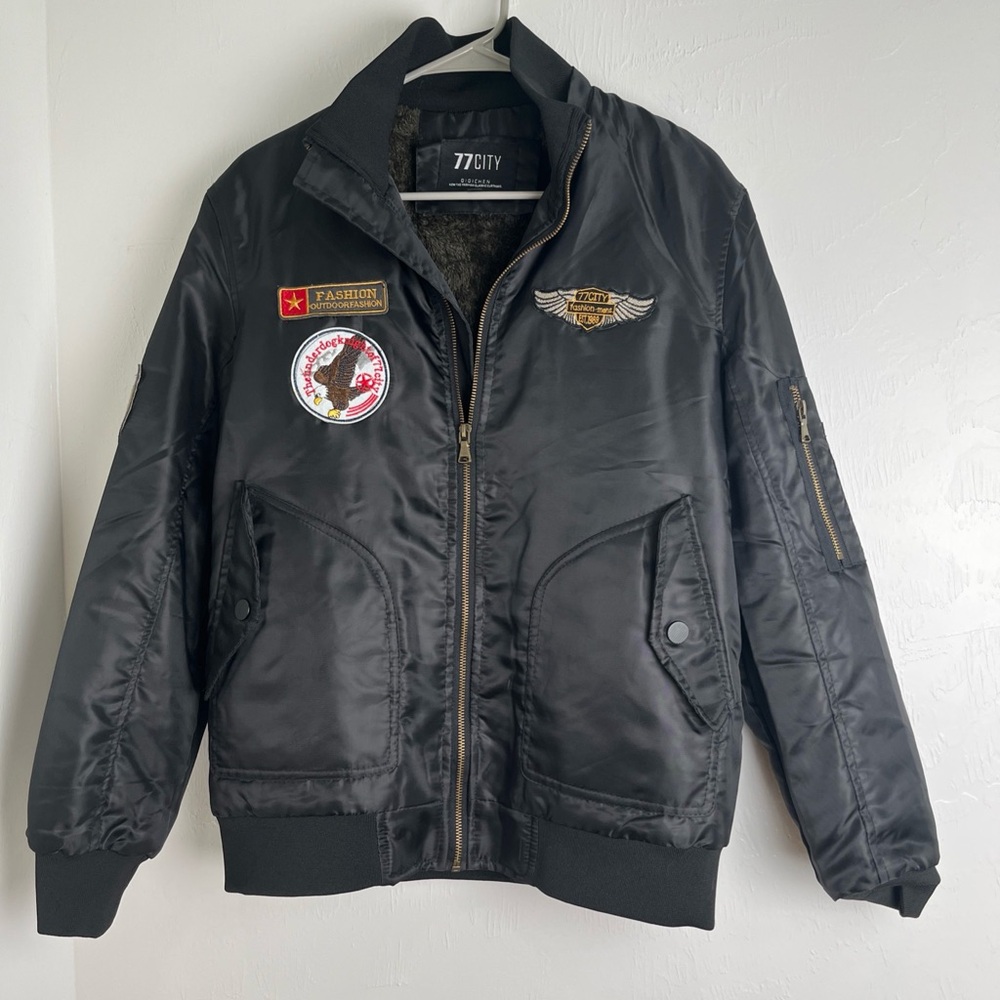 77 City QiQichen Men's Winter Warm Quilted Jacket with ‎ Eagle Patch Coat LARGE